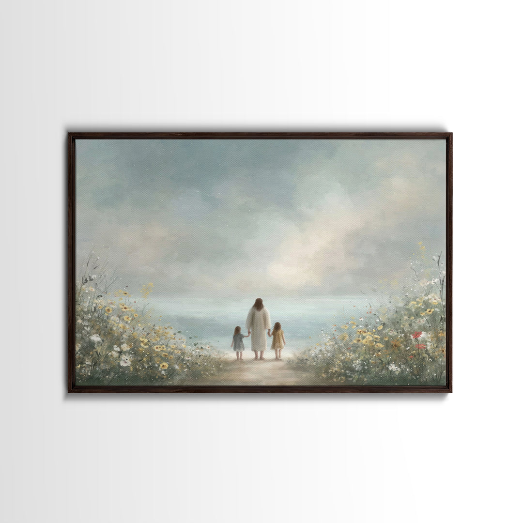 Shoreline Blessings | Framed Canvas Print | Christian Wall Art | Jesus Painting | Christian Art Canvas | Modern Christian Art
