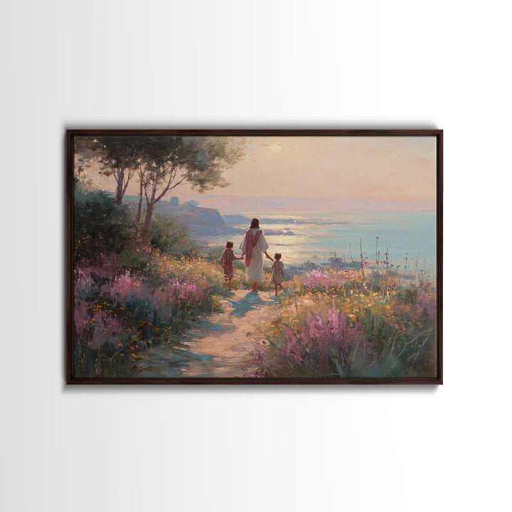Wildflower Journey, Framed Canvas Print, Christian Art Canvas, Jesus Painting, Christian Wall Art, Modern Christian Art