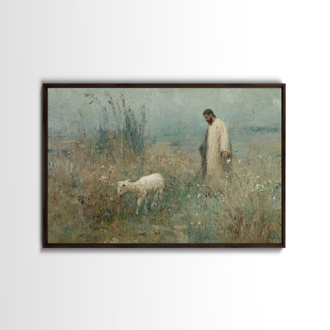 Guiding Lamb | Framed Canvas Print | Christian Art Canvas | Jesus Painting | Christian Wall Art | Christian Decoration | Christian Gift Ide