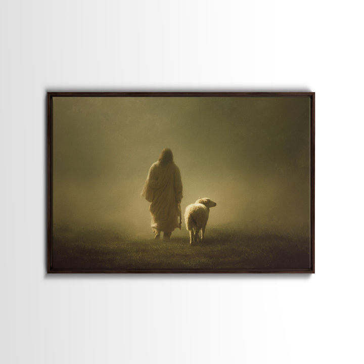 Shepherd In Stillness – Framed Canvas Print – Christian Art Canvas – Jesus Painting – Moody Christian Art – Christian Wall Art – Christian