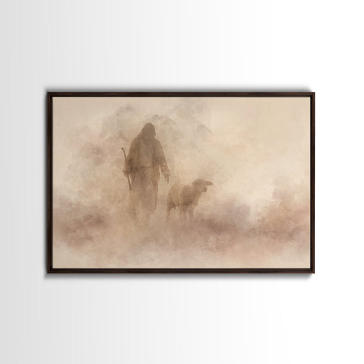Silent Shepherd – Framed Canvas Print | Christian Art Canvas | Jesus Painting | Christian Wall Art | Subtle Christian Art | Christmas Art P