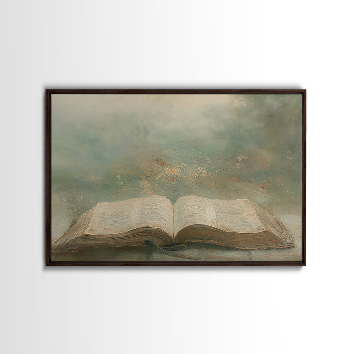 Divine Pages – Framed Canvas Print – Christian Art Print – Christian Wall Art – Christian Painting – Christian Art Canvas – Vintage Christi