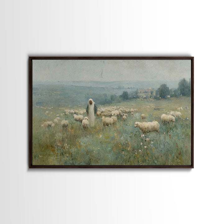 Pasture Blessing – Framed Canvas Print – Christian Art Print – Christian Wall Art – Jesus Painting – Subtle Christian Art – Christian Decor