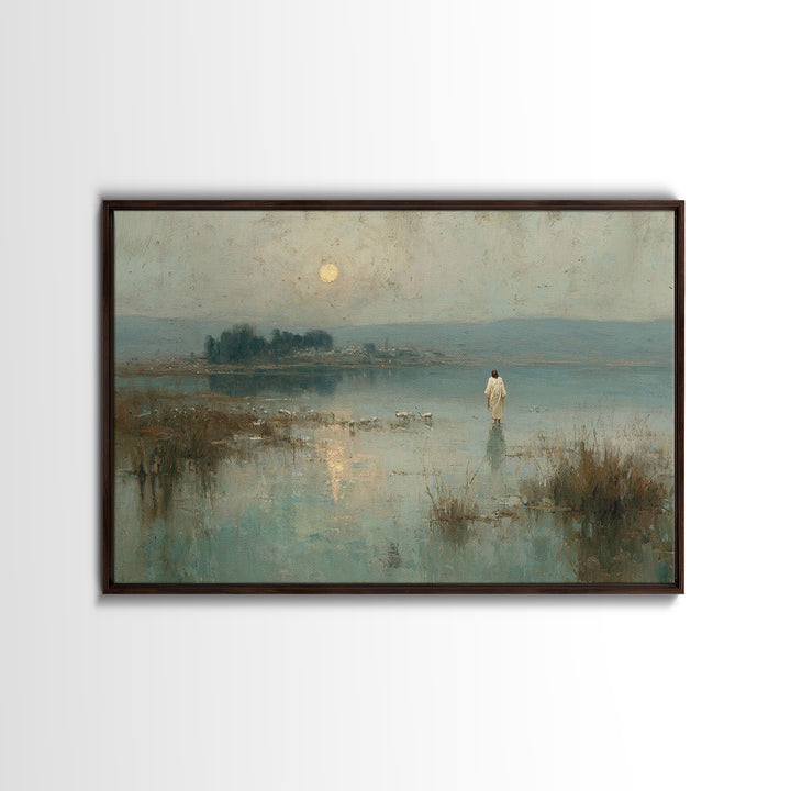 Shepherd’s Calm – Framed Canvas Print – Christian Wall Art – Jesus Painting – Pastoral Scenery – Christian Christmas Art – Christian Art Ca