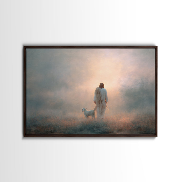 Quiet Shepherd Light, Framed Canvas Print, Christian Art Canvas, Moody Christian Art, Jesus Painting, Christian Wall Art, Subtle Christian