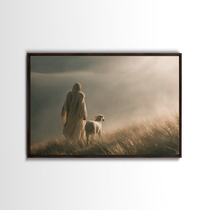 Shepherd’s Dawn, Framed Canvas Print, Christian Wall Art, Jesus Painting, Christian Art Canvas, Minimalist Christian Art, Christian Gift