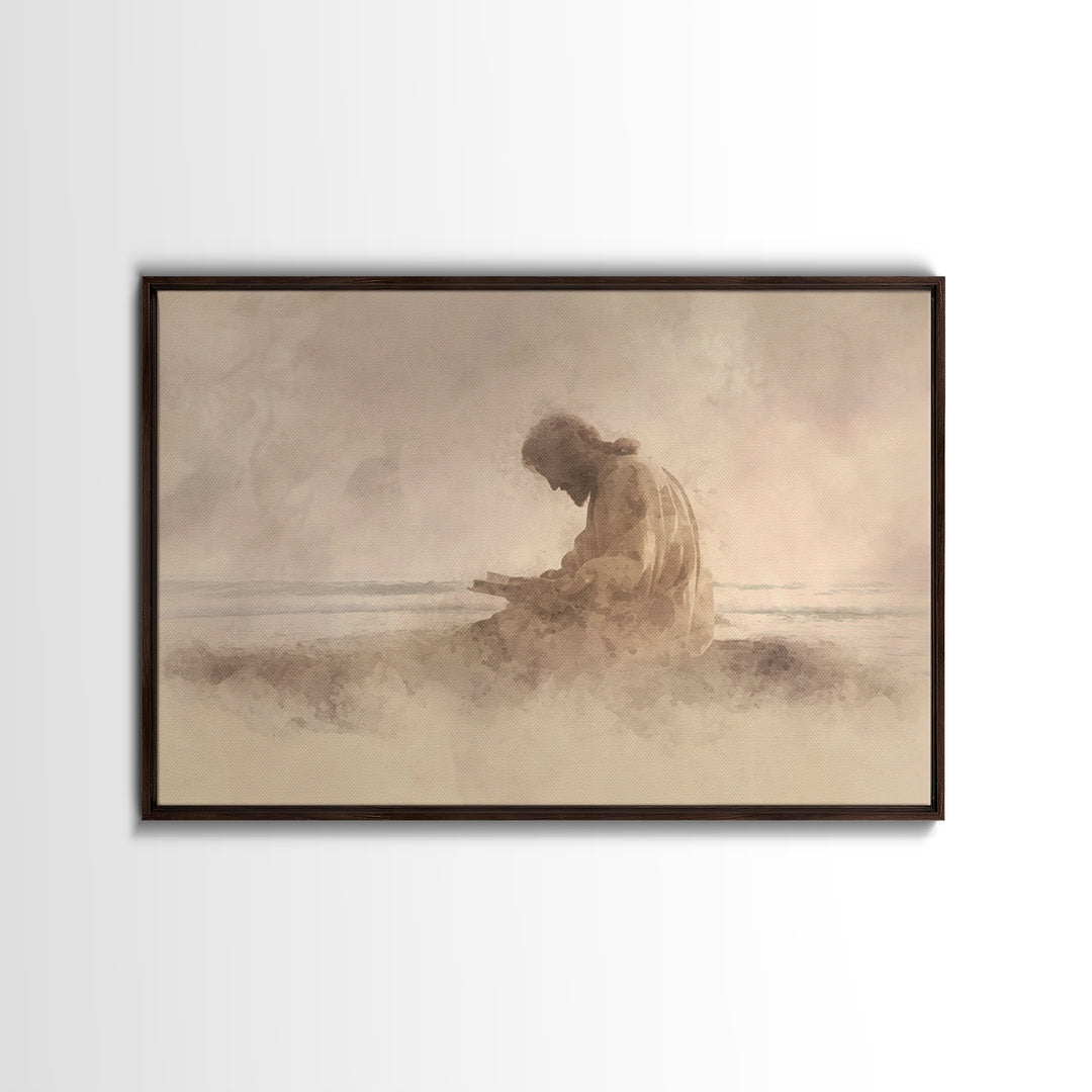 Prayerful Shore – Framed Canvas Print – Christian Wall Art – Jesus Canvas Art – Christian Art Print – Subtle Christian Art – Christian Gift