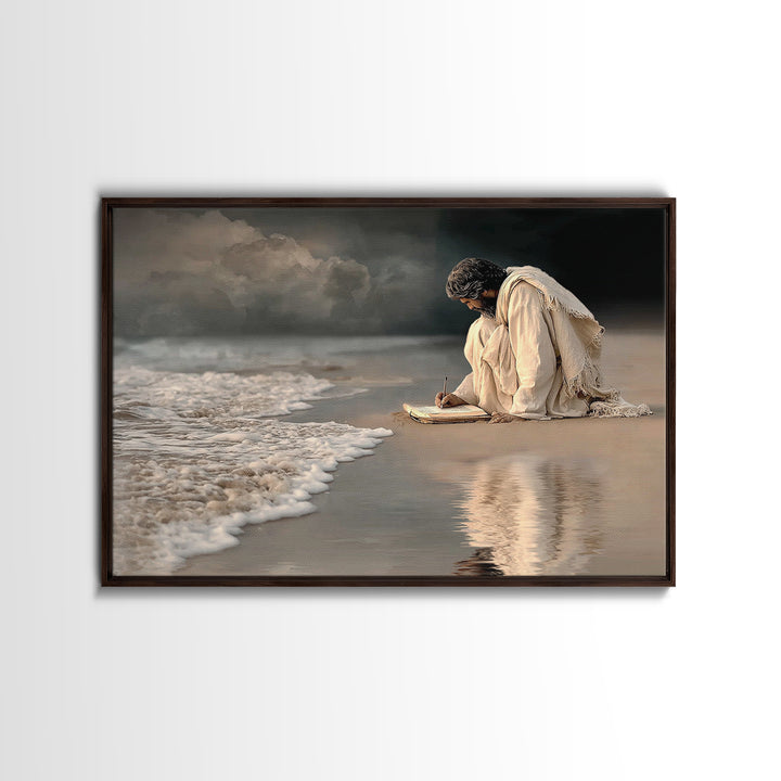 Waves Of Mercy, Framed Canvas Print, Christian Wall Art, Jesus Painting, Christian Art Canvas, Large Christian Art, Subtle Christian Art