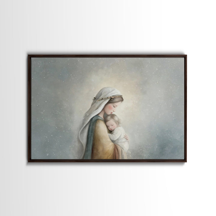 Motherly Light, Framed Canvas Print, Christian Wall Art, Mary And Jesus Painting, Christian Art Canvas, Large Christian Art, Modern Christi