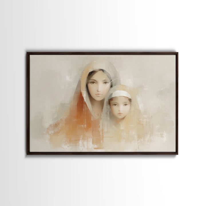 Tender Embrace, Framed Canvas Print, Christian Wall Art, Mary And Jesus Painting, Christian Art Canvas, Large Christian Art, Subtle Christi