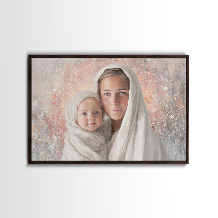 Sacred Bond, Framed Canvas Print, Christian Wall Art, Mary And Jesus Painting, Christian Art Canvas, Large Christian Art, Minimalist Christ