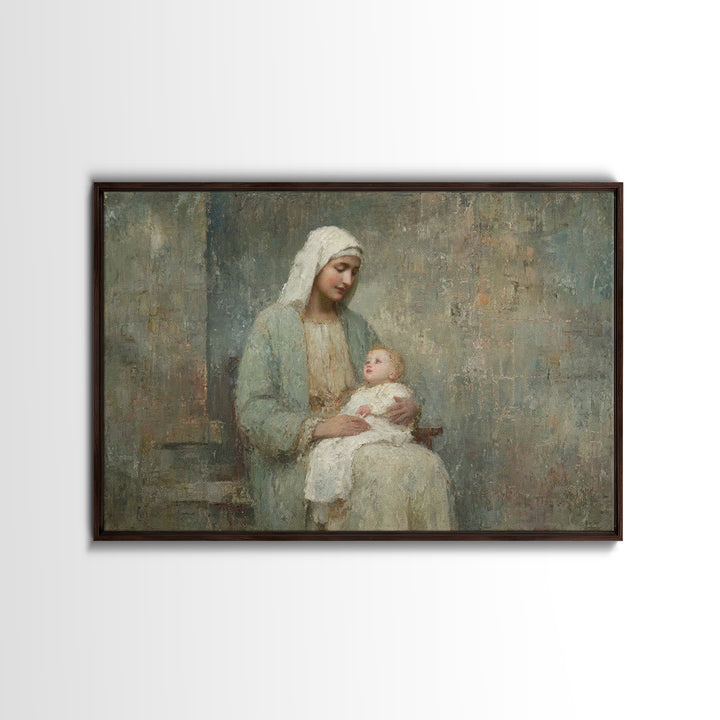 Eternal Motherhood, Framed Canvas Print, Christian Wall Art, Mary And Jesus Painting, Christian Art Canvas, Large Christian Art, Vintage Ch