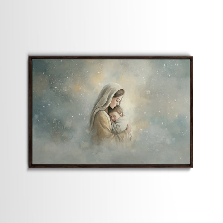 Heavenly Embrace | Framed Canvas Print | Christian Art Canvas | Christian Wall Art | Christian Art | Mary And Jesus Painting