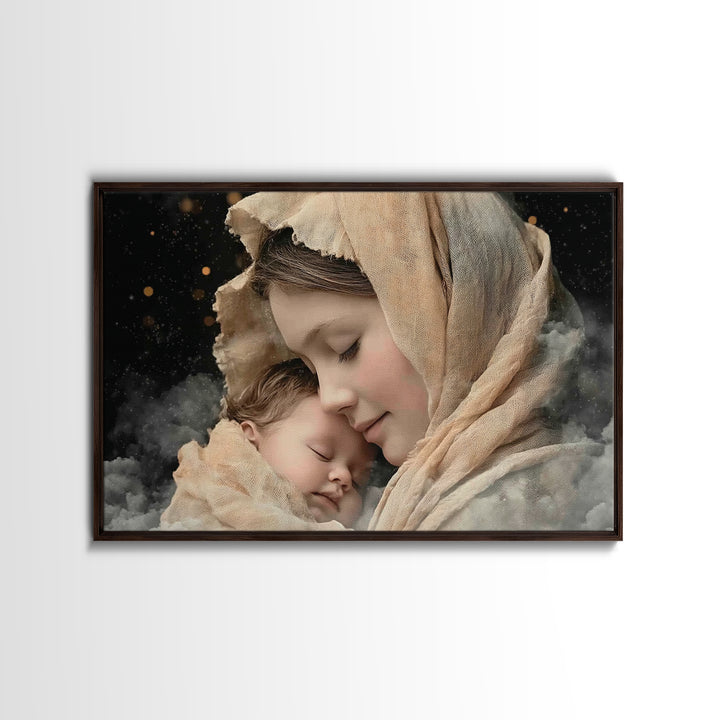 Divine Tenderness | Framed Canvas Print | Christian Art | Christian Art Canvas | Mary And Jesus Painting | Christian Wall Art