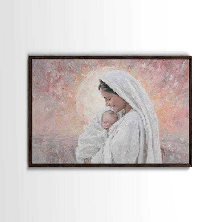 Radiant Dawn Grace | Framed Canvas Print | Christian Wall Art | Christian Art | Christian Art Canvas | Mary And Jesus Painting