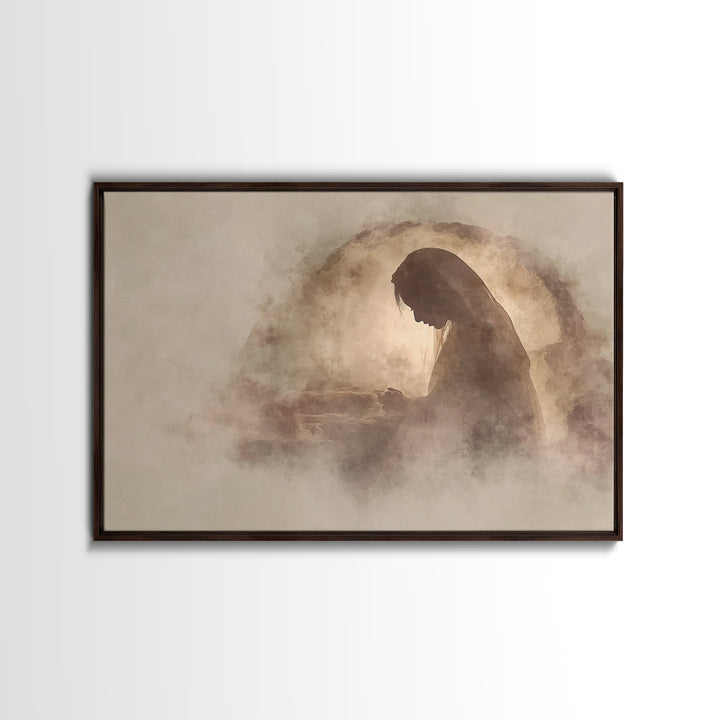 Silent Tomb Prayer – Framed Canvas Print – Christian Wall Art – Christian Gift Ideas – Christian Art Canvas – Jesus Painting – Christian De