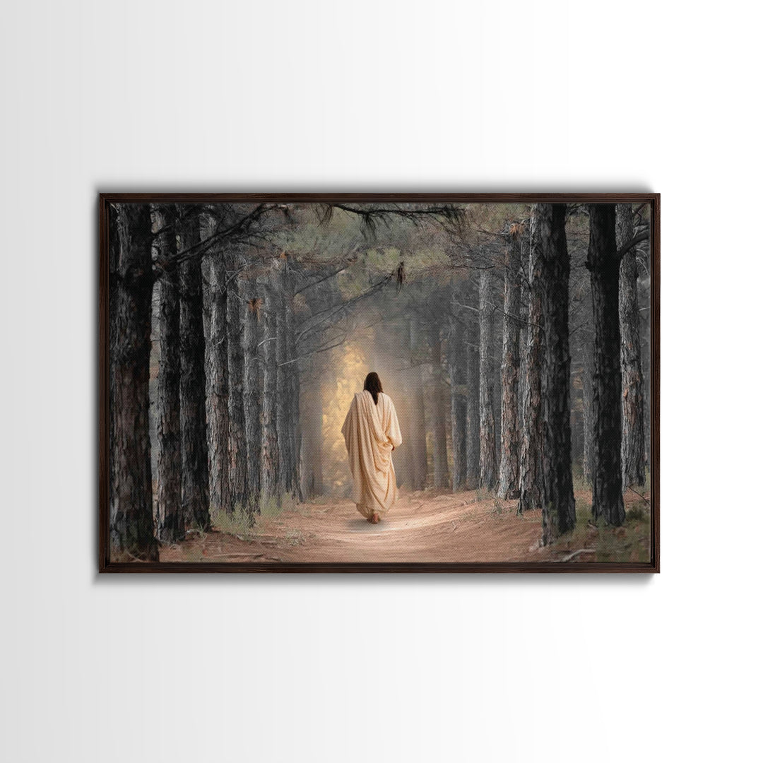 Woodland Savior Steps – Framed Canvas Print – Christian Art Canvas – Christian Wall Art – Jesus Painting – Christian Gift Ideas – Christian