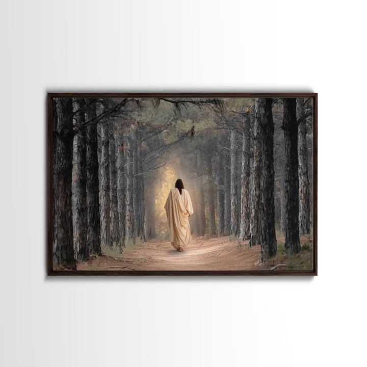 Woodland Savior Steps – Framed Canvas Print – Christian Art Canvas – Christian Wall Art – Jesus Painting – Christian Gift Ideas – Christian