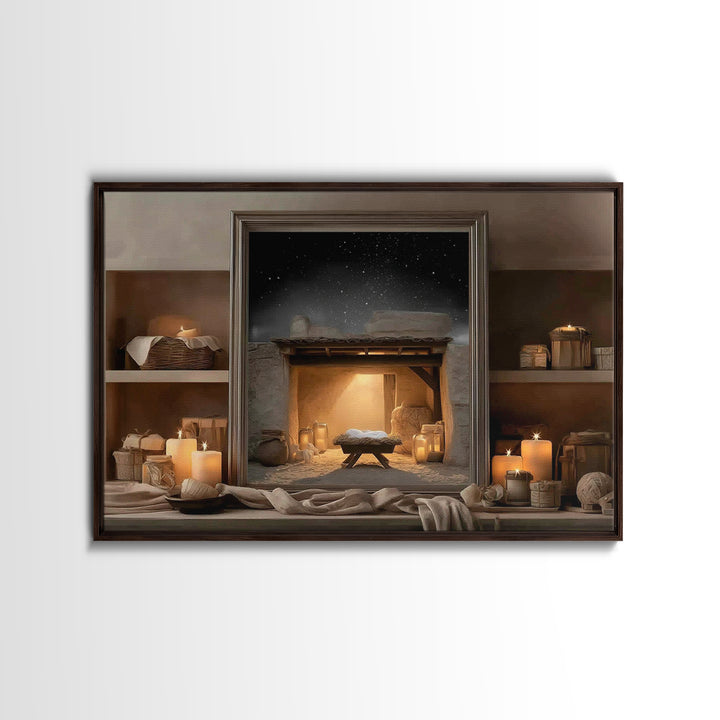 Candlelit Nativity Peace – Framed Canvas Print – Christmas Art – Christian Christmas Decor – Christian Wall Art – Christian Art Canvas – Ch