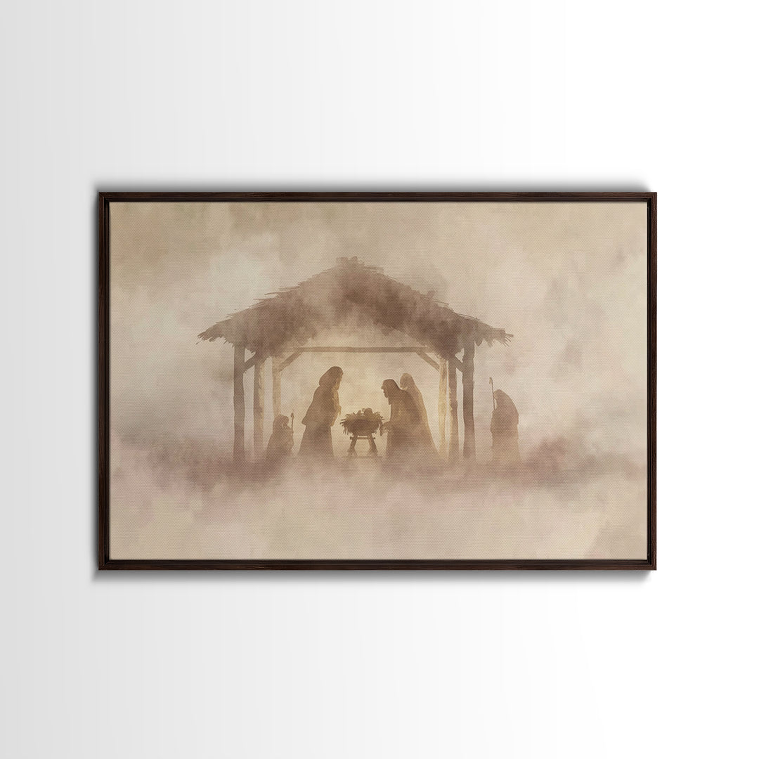 Sacred Birth Scene – Framed Canvas Print – Christian Christmas Art – Christian Art Canvas – Christian Wall Art – Christian Gift Ideas – Vin