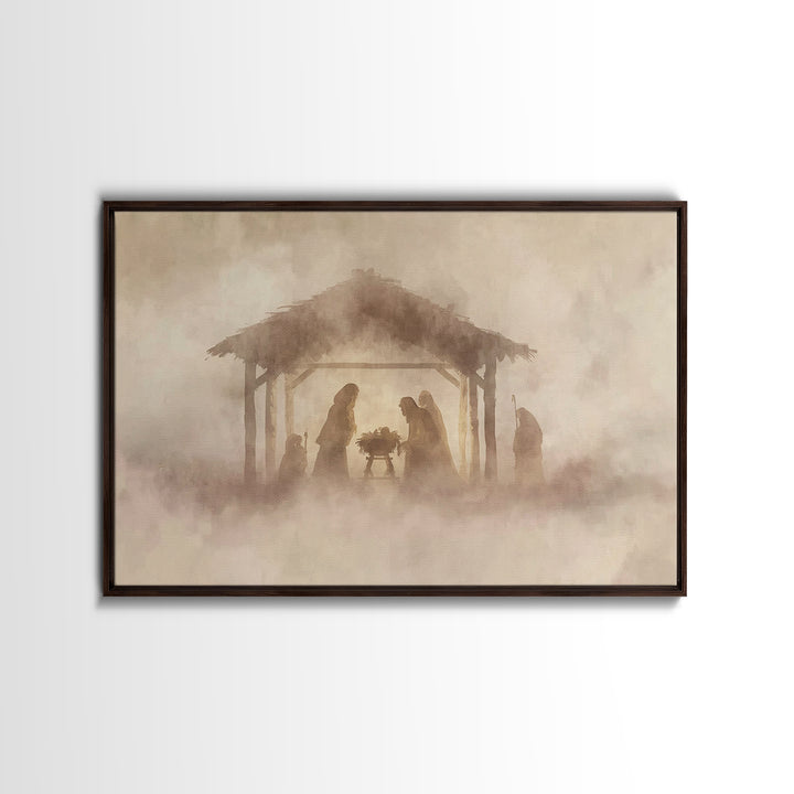 Sacred Birth Scene – Framed Canvas Print – Christian Christmas Art – Christian Art Canvas – Christian Wall Art – Christian Gift Ideas – Vin