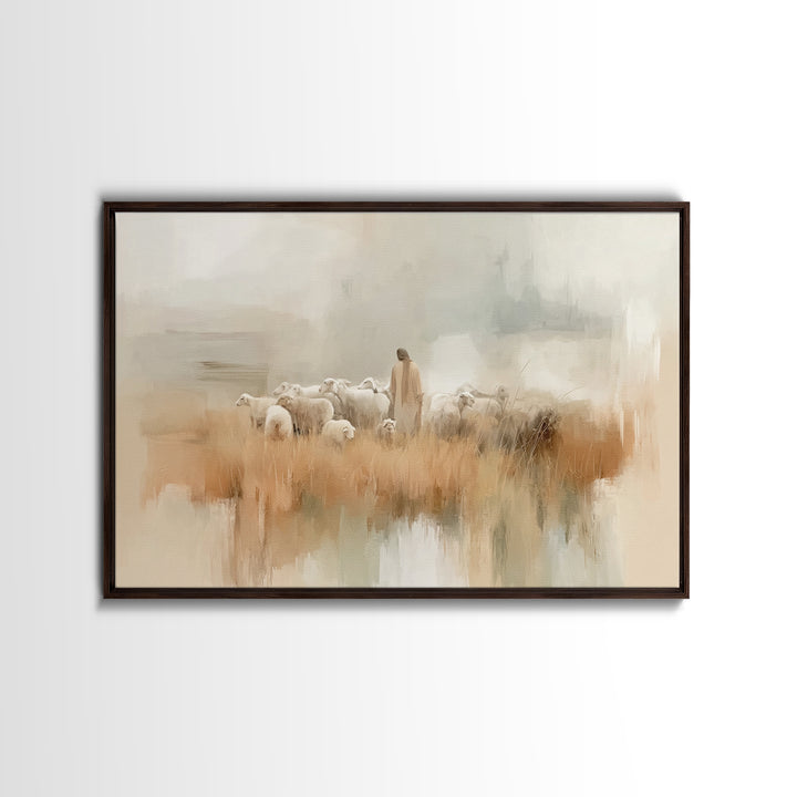 Waterside Shepherd, Framed Canvas Print, Christian Wall Art, Christian Art Canvas, Jesus Painting, Modern Christian Art, Christian Gift Ide