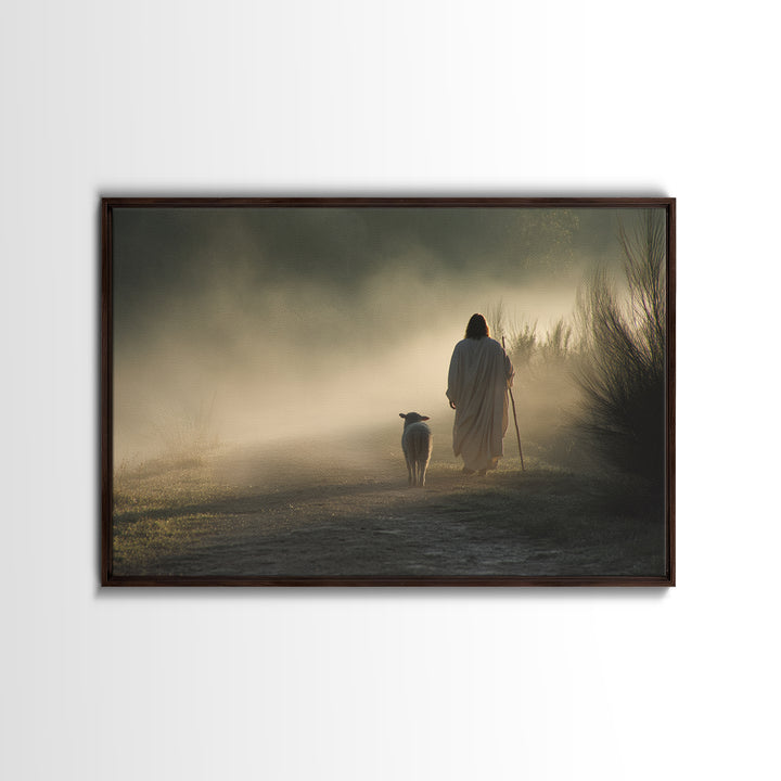 Dawn Shepherd Path – Framed Canvas Print – Jesus Painting – Christian Art Canvas – Christian Wall Art – Christian Decor – Christian Christm