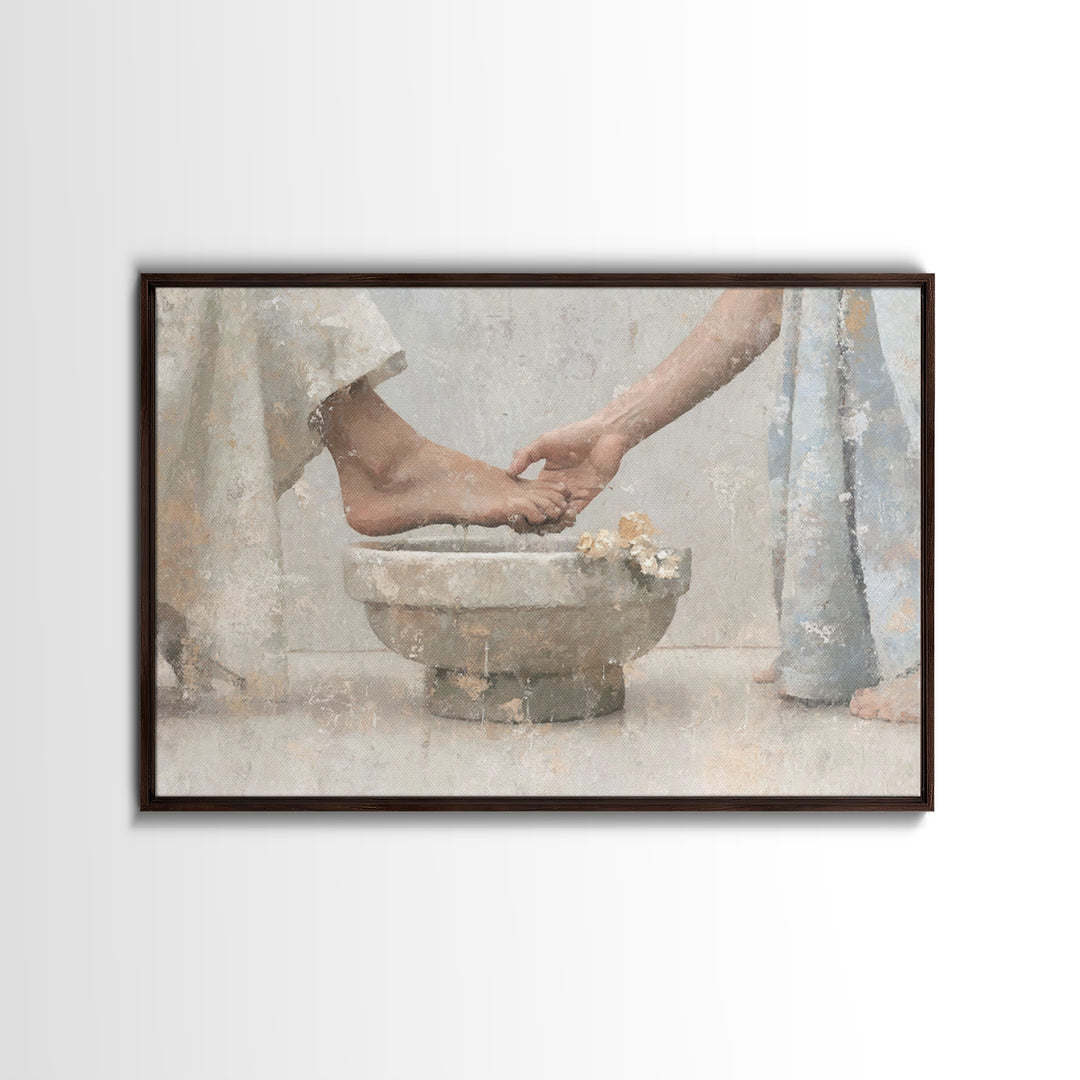 Sacred Washing – Framed Canvas Print – Christian Art Print – Subtle Christian Paintings – Christian Wall Art – Christian Art Gift – Modern