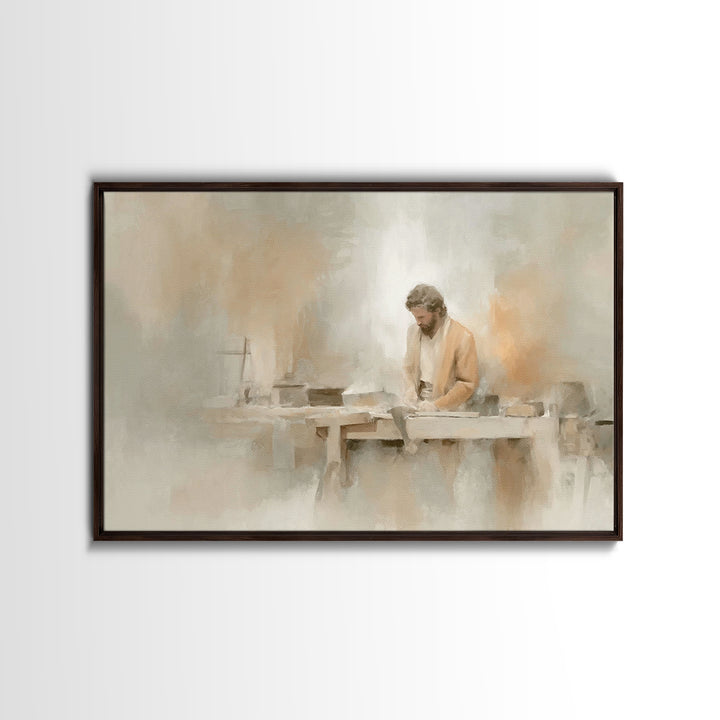 Humble Workshop, Framed Canvas Print, Christian Art Canvas, Jesus Painting, Subtle Christian Art, Christian Wall Art, Christian Gift Ideas