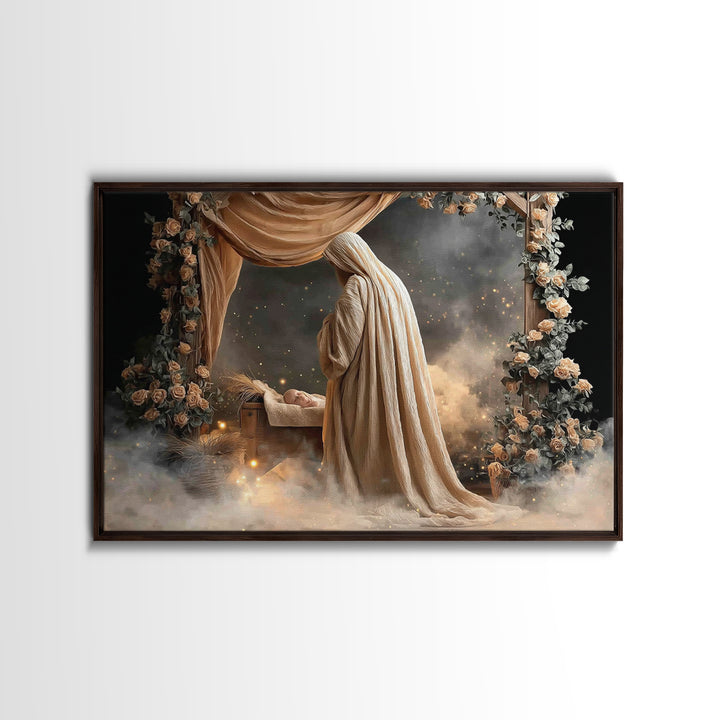 Holy Nativity – Framed Canvas Print – Christian Christmas Art – Christian Wall Art – Jesus Painting – Christian Art Canvas – Christmas Art