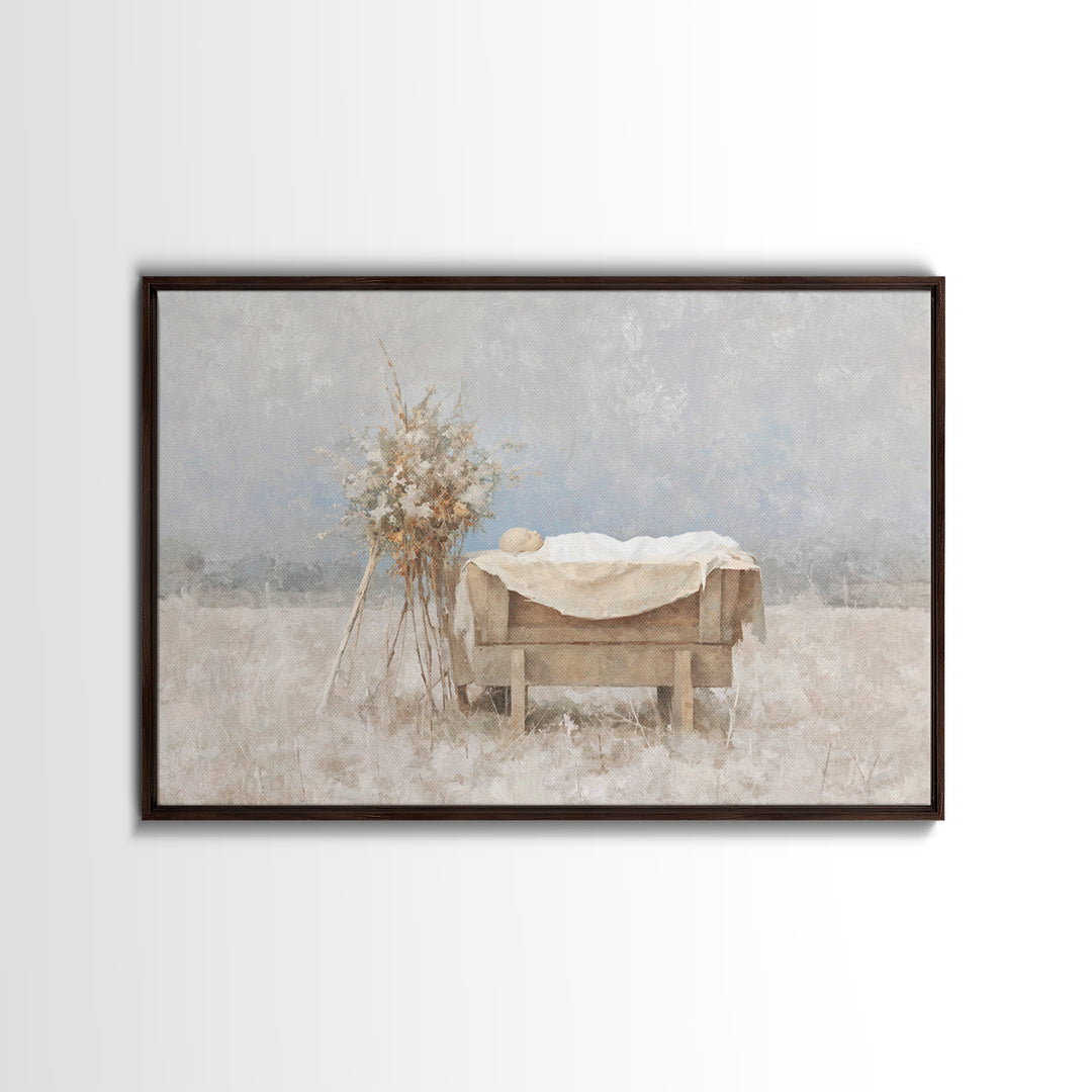 Silent Manger – Framed Canvas Print – Christian Art Canvas – Christmas Wall Art – Minimalist Christian Art – Christian Paintings – Christia