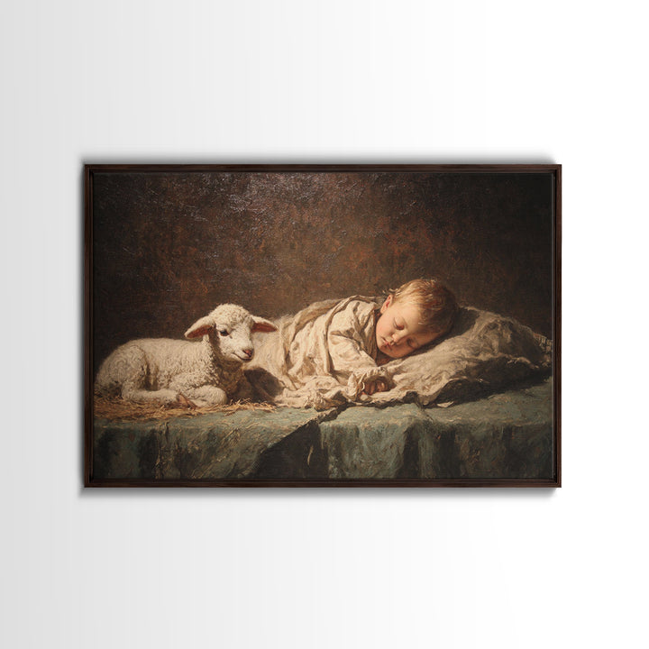 Little Lamb Peace – Framed Canvas Print – Christian Wall Art – Christian Art Canvas – Jesus Painting – Christian Christmas Art – Christian