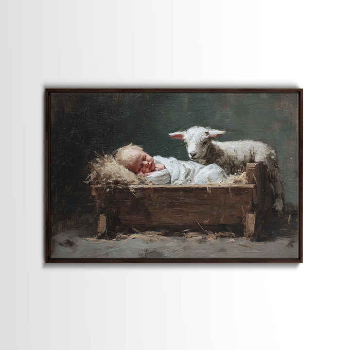 Holy Manger – Framed Canvas Print – Christmas Wall Art – Christian Art Canvas – Jesus Painting – Framed Christian Art – Christian Christmas