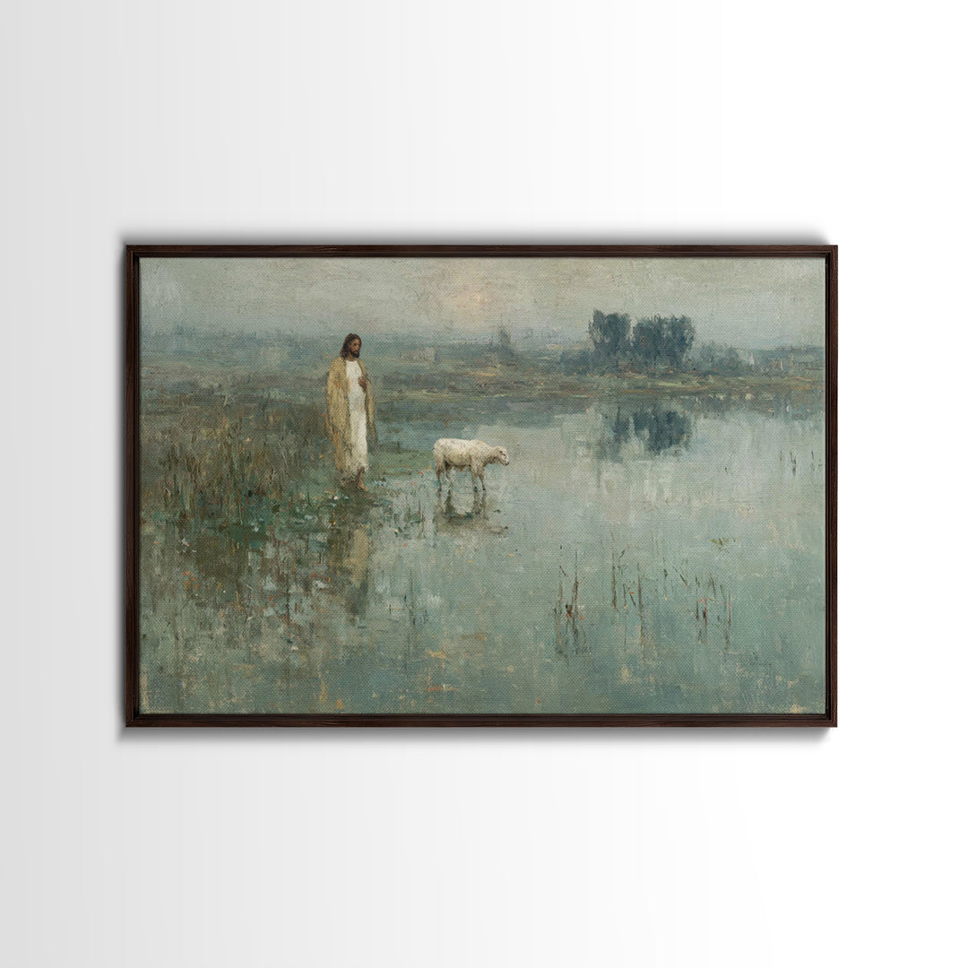 Still Waters Grace | Framed Canvas Print | Christian Art Canvas | Christian Wall Art | Jesus Painting | Vintage Christian Art | Christian D