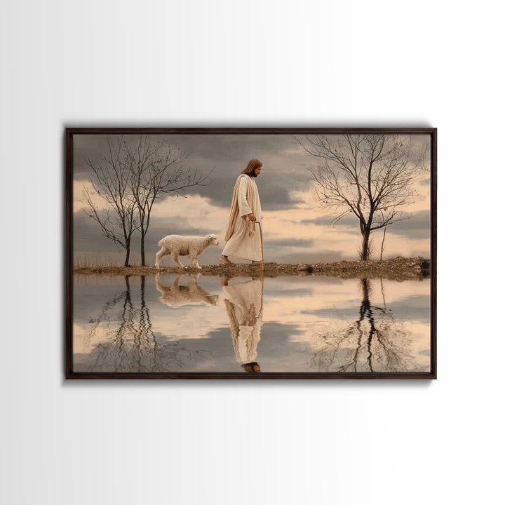 Shepherd’s Quiet Walk, Framed Canvas Print, Christian Wall Art, Jesus Painting, Christian Art Canvas, Christian Christmas Art, Christian De