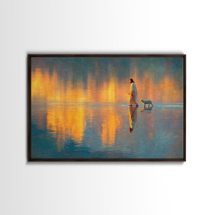 Golden Dawn Reflections | Framed Canvas Print | Christian Wall Art | Jesus Painting | Christian Art Canvas | Modern Christian Art | Christi