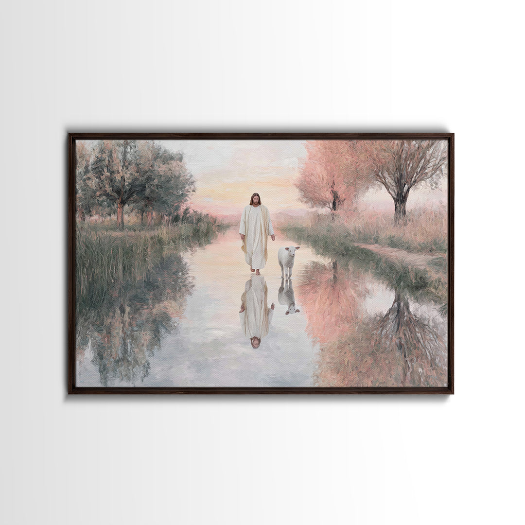 Calm Pasture Journey – Framed Canvas Print – Christian Wall Art – Christian Art Canvas – Jesus Painting – Subtle Christian Art – Christian