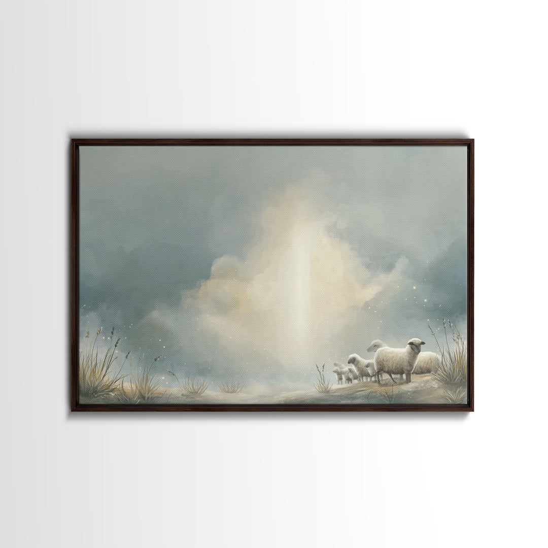 Light of the Meadow – Framed Canvas Print – Christian Wall Art – Christian Art Canvas – Jesus Painting – Vintage Christian Art – Christmas