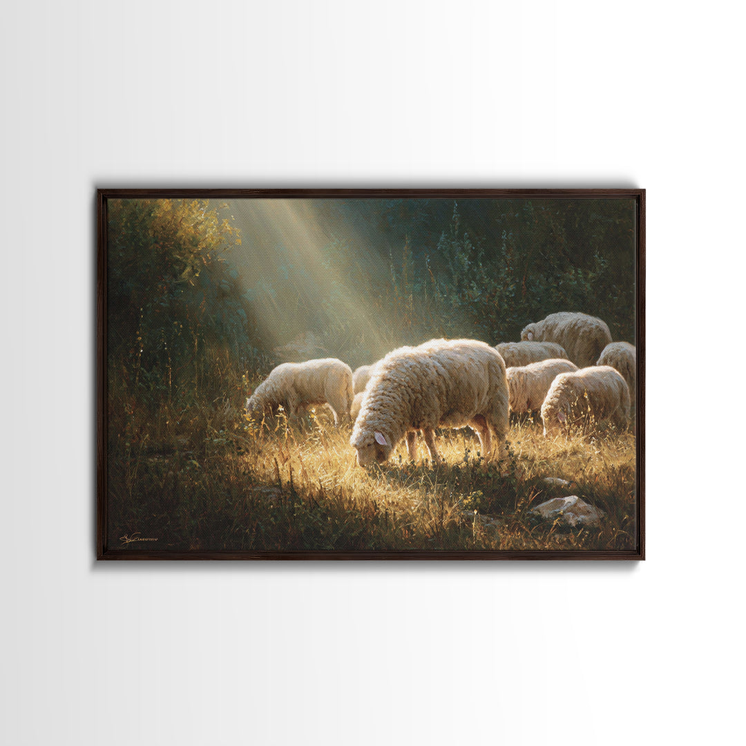 Sunlit Meadow Peace – Framed Canvas Print – Christian Art Canvas – Christian Wall Art – Christian Painting – Christian Gift – Christmas Art