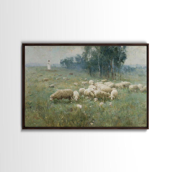 Hillside Shepherd Calm | Framed Canvas Print | Christian Art Print | Christian Wall Art | Jesus Painting | Vintage Christian Art | Christia