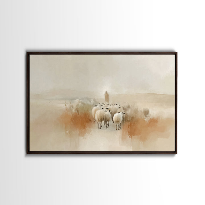 Desert Flock Journey, Framed Canvas Print, Christian Art Canvas, Christian Wall Art, Jesus Painting, Minimalist Christian Art, Christian Gi