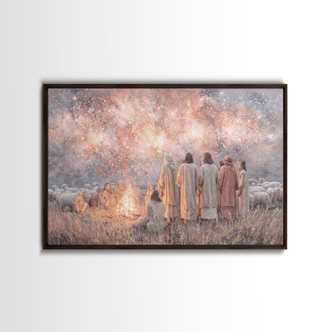 Celestial Gathering Light, Framed Canvas Print, Christian Wall Art, Christian Art Canvas, Christian Christmas Art, Jesus Painting, Modern C