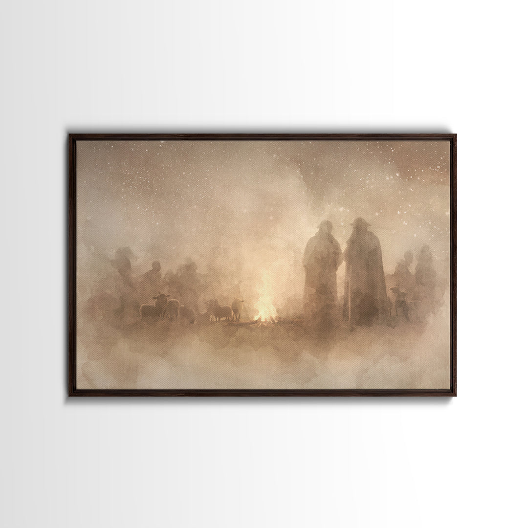Silent Night Watch – Framed Canvas Print – Christian Wall Art – Christian Art Canvas – Moody Christmas Art – Christian Painting – Christian
