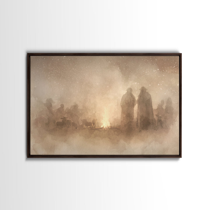 Silent Night Watch – Framed Canvas Print – Christian Wall Art – Christian Art Canvas – Moody Christmas Art – Christian Painting – Christian