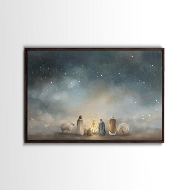 Starry Pasture Peace – Framed Canvas Print – Christian Art Canvas – Christian Christmas Art – Christmas Art – Christian Wall Art – Subtle C