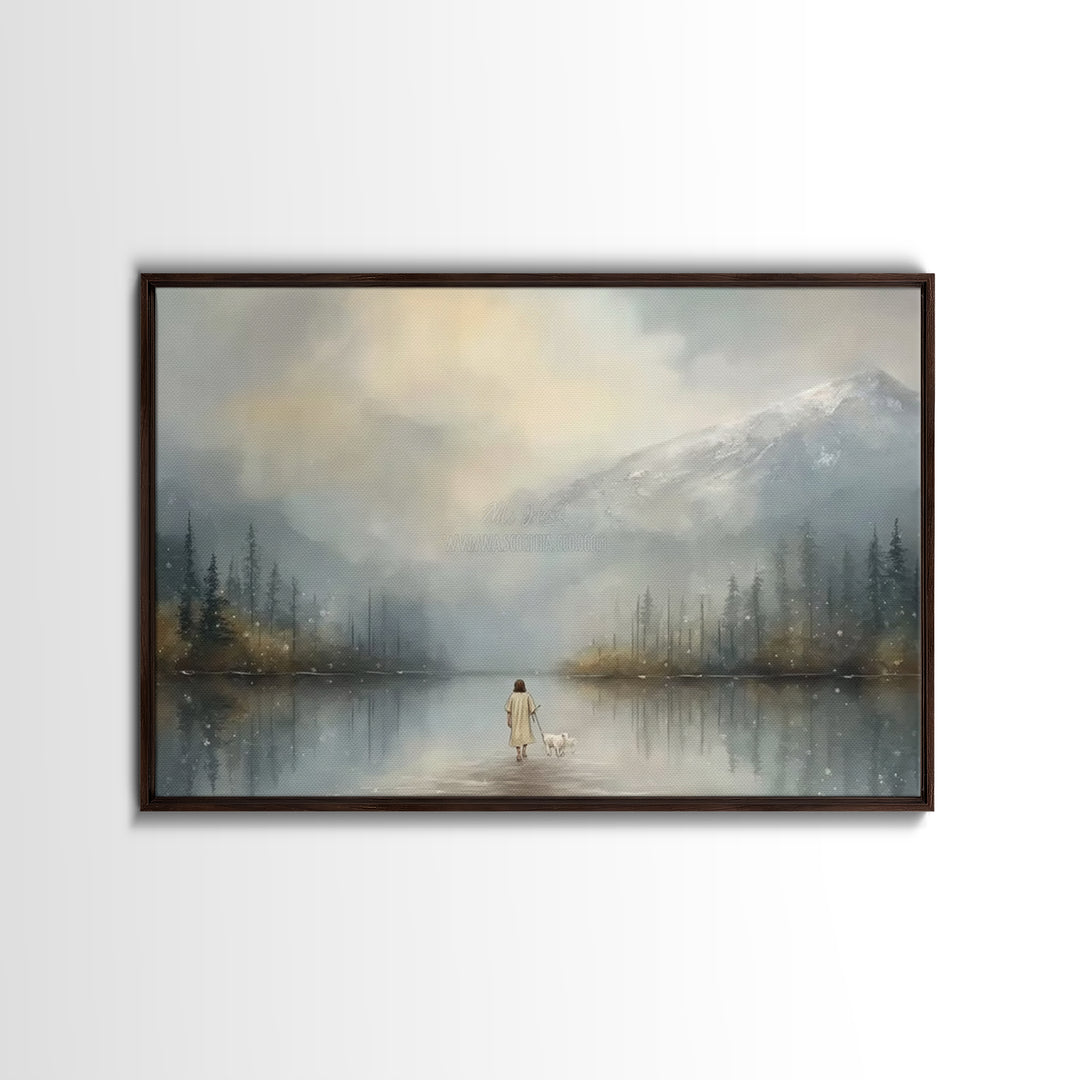 Misty Shepherd Path, Framed Canvas Print, Christian Art Print, Jesus Painting Canvas, Christian Gift Ideas, Modern Christian Art, Christmas