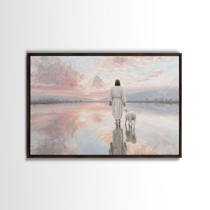 Heaven’s Reflection, Framed Canvas Print, Christian Art Canvas, Large Jesus Painting, Christian Decor For Home, White Christmas Art, Modern