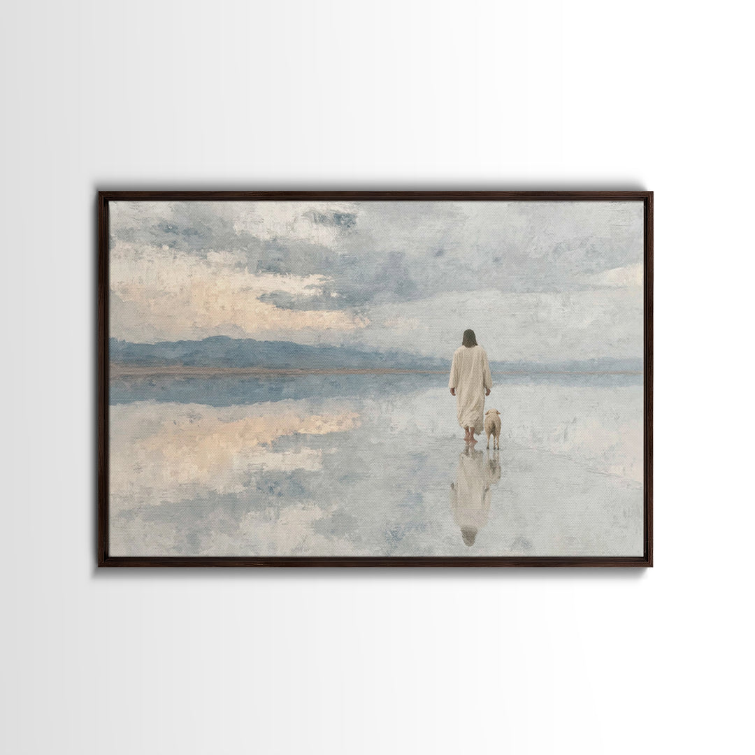 Cloudlit Shepherd – Framed Canvas Print – Jesus Painting – Christian Art Prints – Christian Christmas Decor – Christian Wall Art – Moody Ch