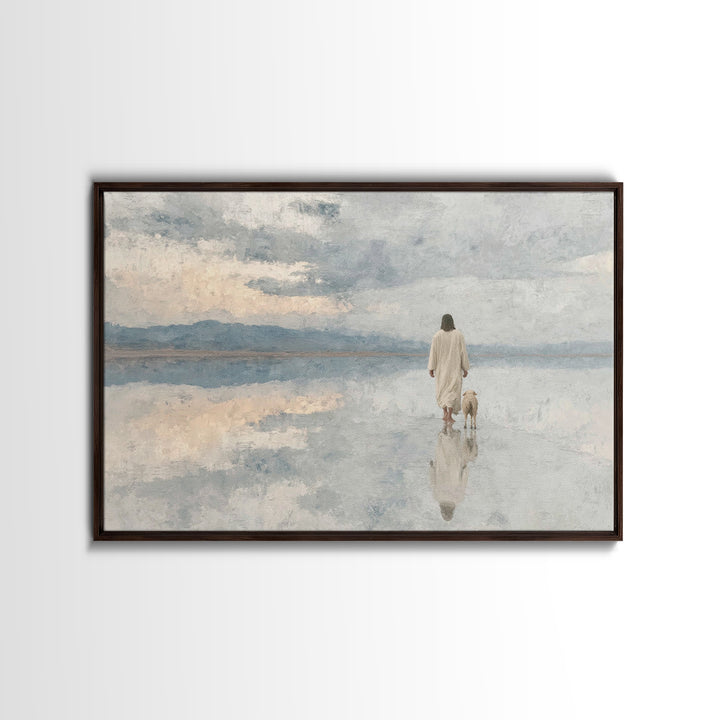 Cloudlit Shepherd – Framed Canvas Print – Jesus Painting – Christian Art Prints – Christian Christmas Decor – Christian Wall Art – Moody Ch