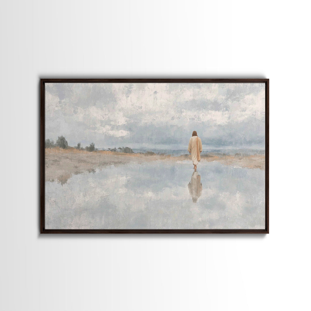 Walking In Peace, Framed Canvas Print, Christian Art Canvas, Christian Wall Art, Jesus Painting, Christian Christmas Art, Modern Christian